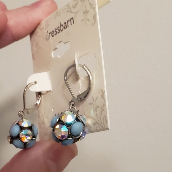 Blue and AB Sparkly Drop Earrings - Picture 3 of 4